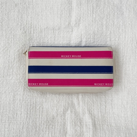 Mickey Mouse Blue, Pink, & Cream Stripe Zip Around Continental Wallet - Picture 1 of 9